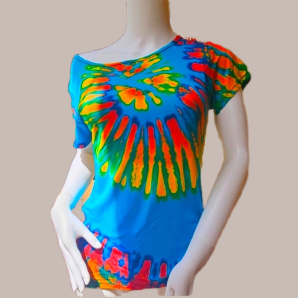 TIE DYE *2 Colors Avail*Rayon Stretch T- Shirt Top OS-NEW